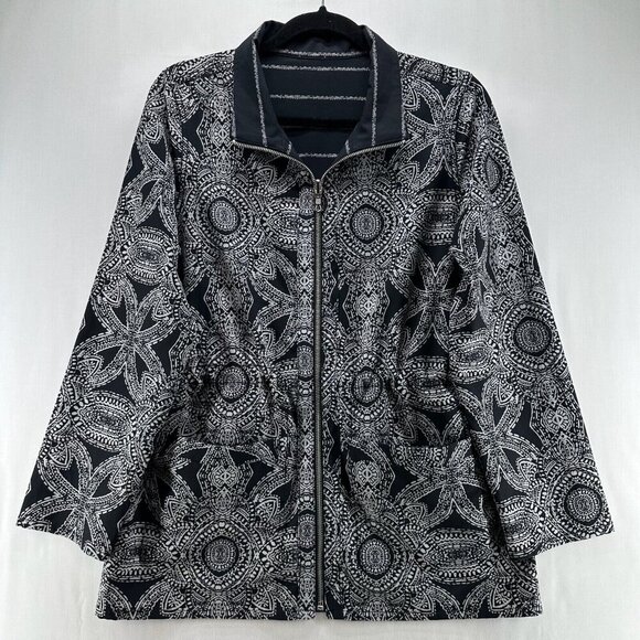 Chico's Jackets & Blazers - Chico’s Jacket M Zenergy Reversible Medallion Tile Printed Stripe Cinched Black